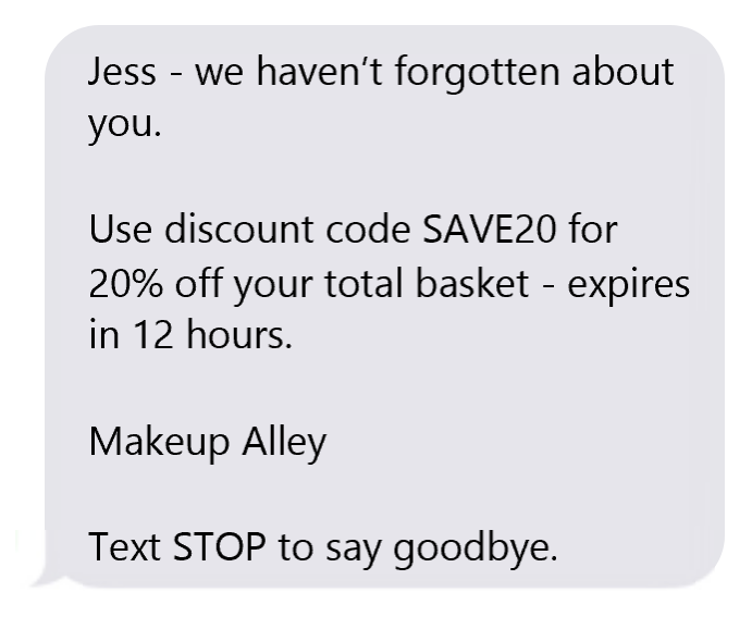 abandoned cart sms