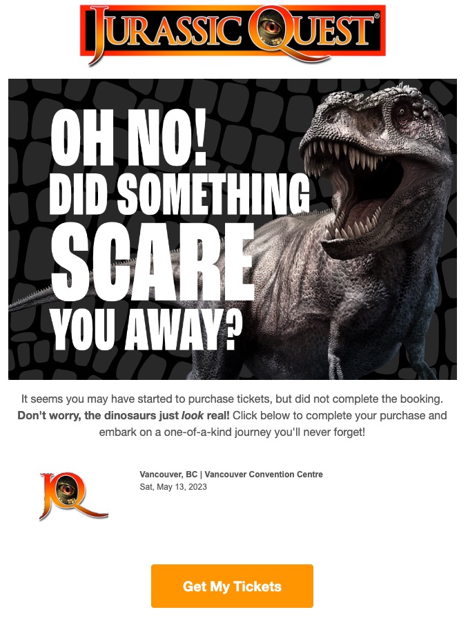 personalized ticketing cart abandonment email