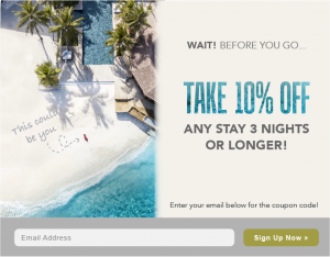 hotel exit intent popup offer